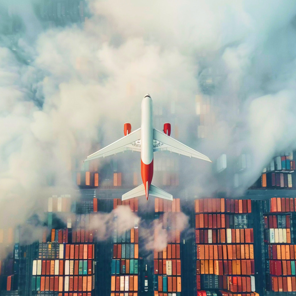 A plane flying over the ferry