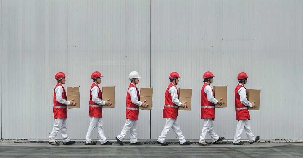 workers in line